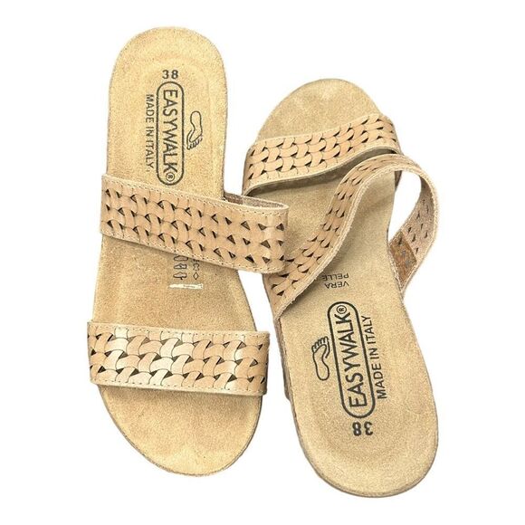 Easy Walk Italian Leather Platform Sandal Slip On Slides Two Strap Womens 7 - Picture 9 of 9